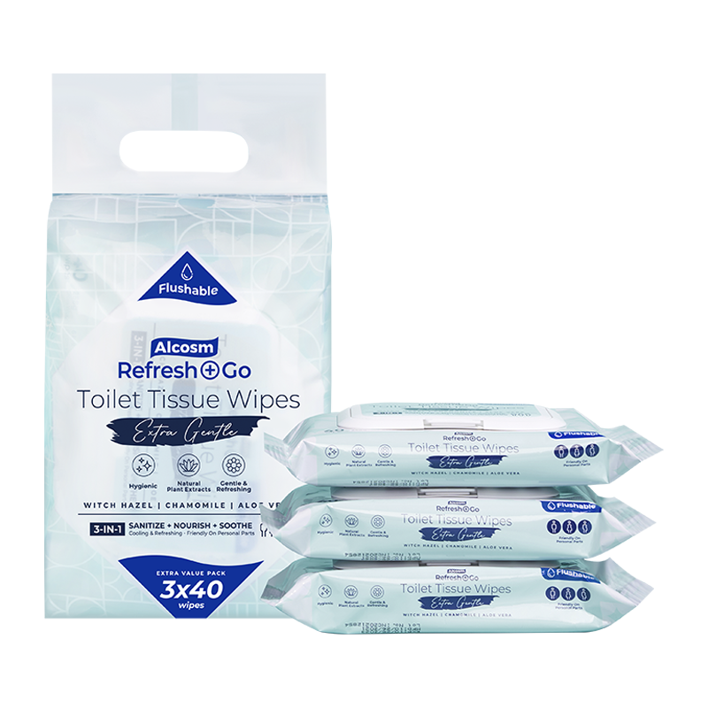 Alcosm Toilet Tissue Wipes 40 wipes (40's x 3 packs)