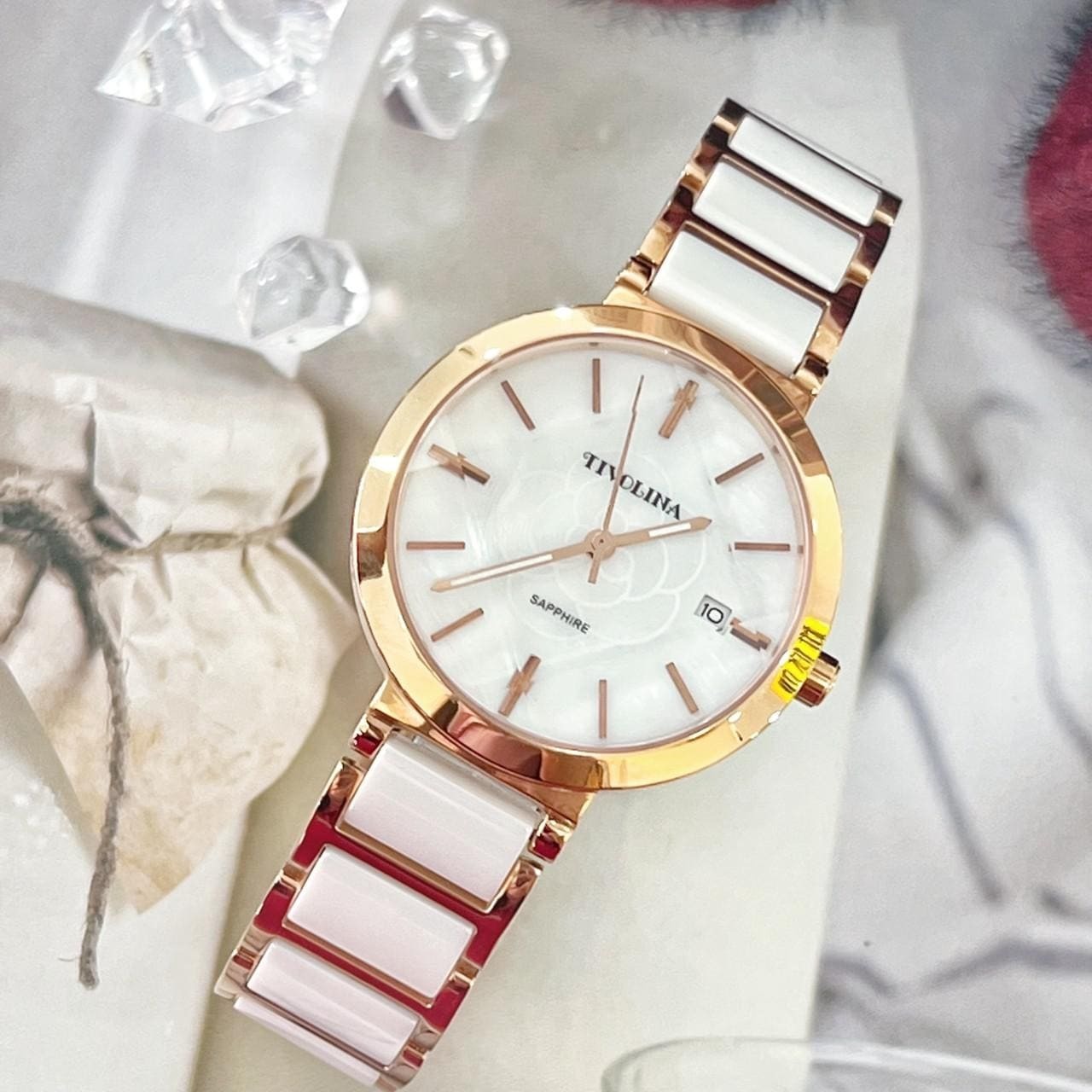 【TIVOLINA 小紅帽】菱角切面璀璨半陶瓷腕錶 MAT3761-WS 34mm  現代鐘錶