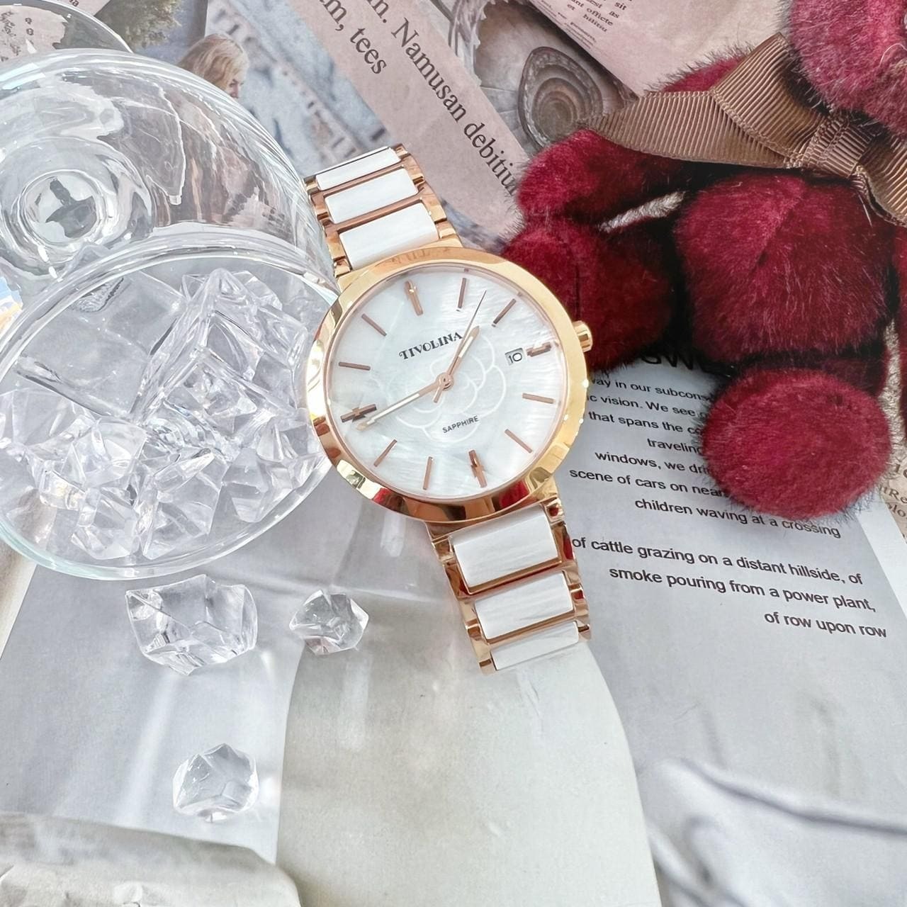 【TIVOLINA 小紅帽】菱角切面璀璨半陶瓷腕錶 MAT3761-WS 34mm  現代鐘錶