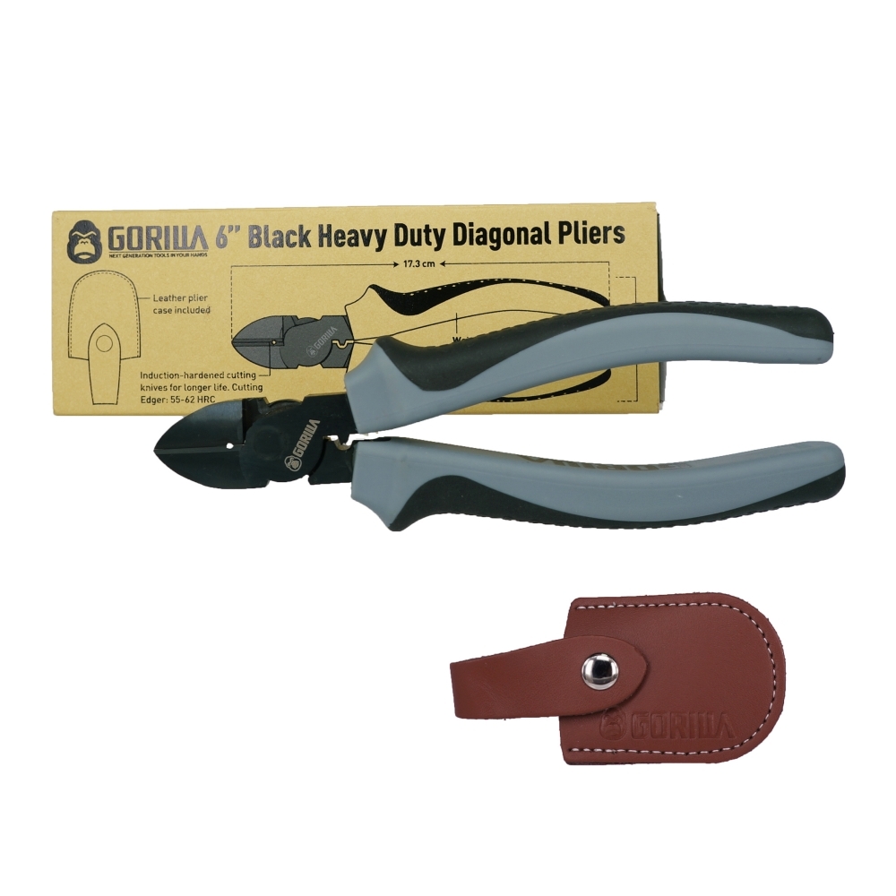 【Gorilla】6吋極黑省力剝線斜口鉗 (內附真牛皮鉗套）