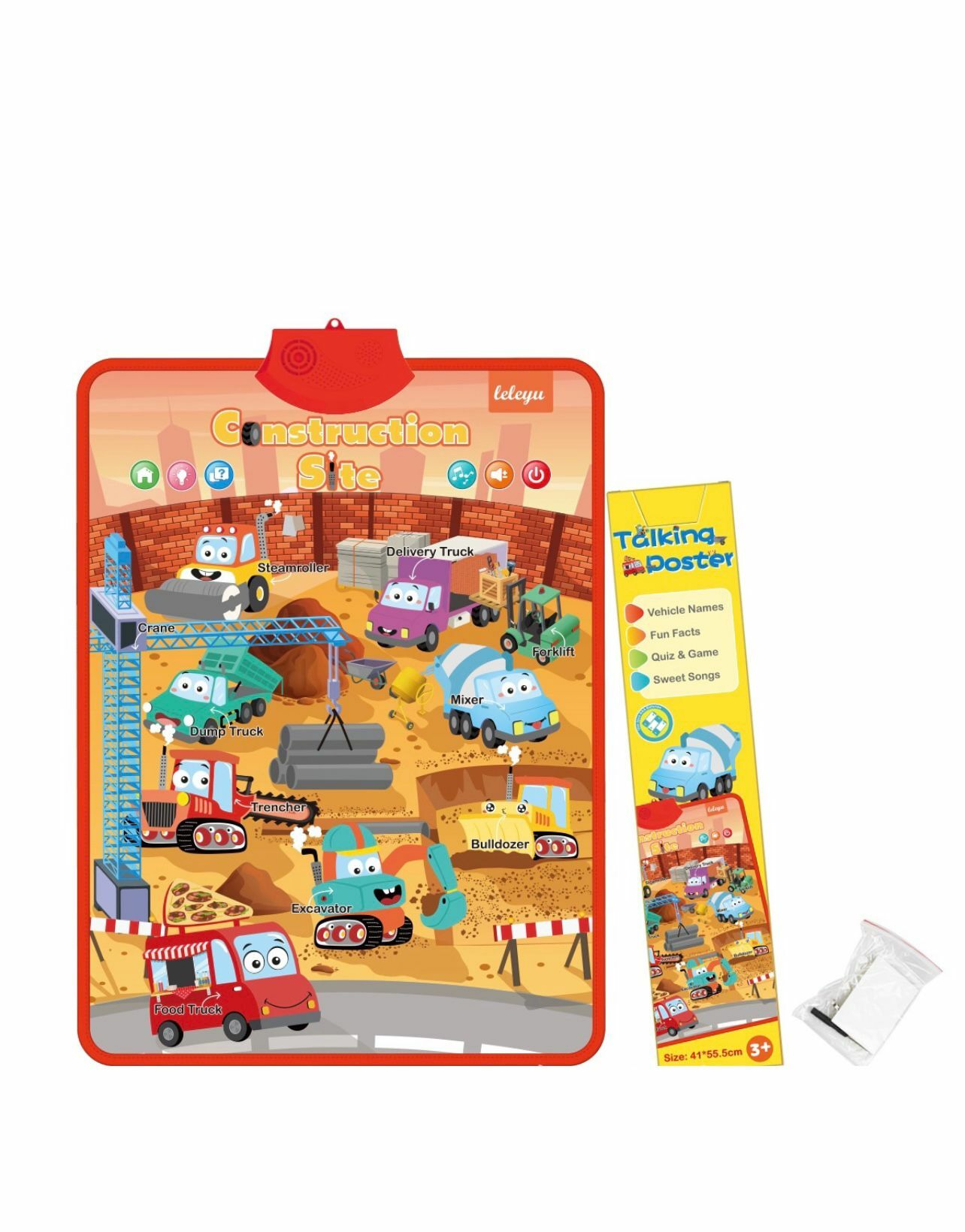 幼兒早教啟蒙學習有聲學工程車英文點讀掛圖