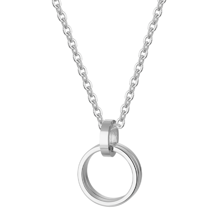 白鋼項鍊，男士項鍊 雙環吊墜造型；閃耀俐落銀光（9574）