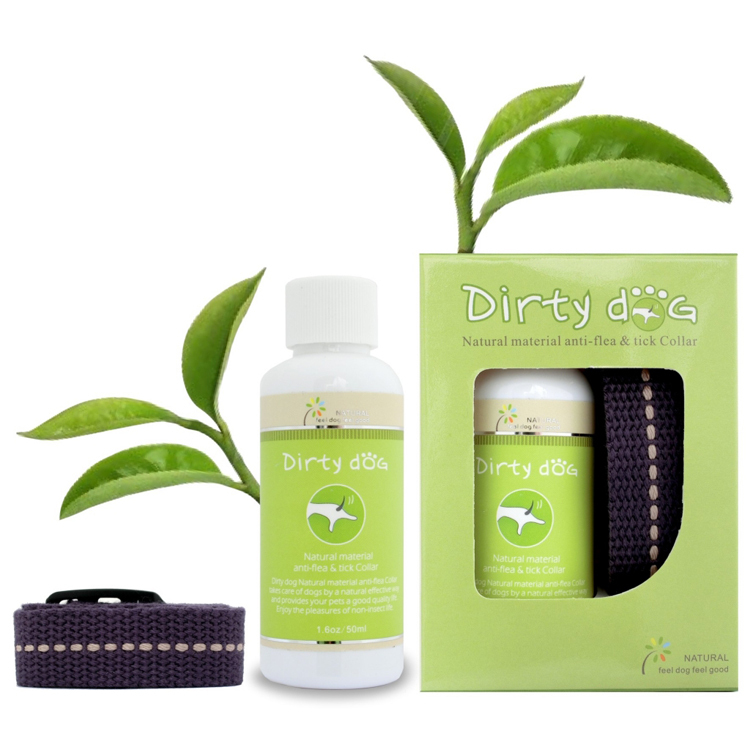Dirty Dog 純天然除蚤驅蟲項圈組配棉項圈 (藍色, 綠色, 紫色, 紅色) (50ml)
