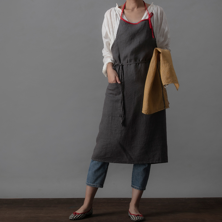 Lino e Lina 米拉廚房亞麻長圍裙 沉暖灰
