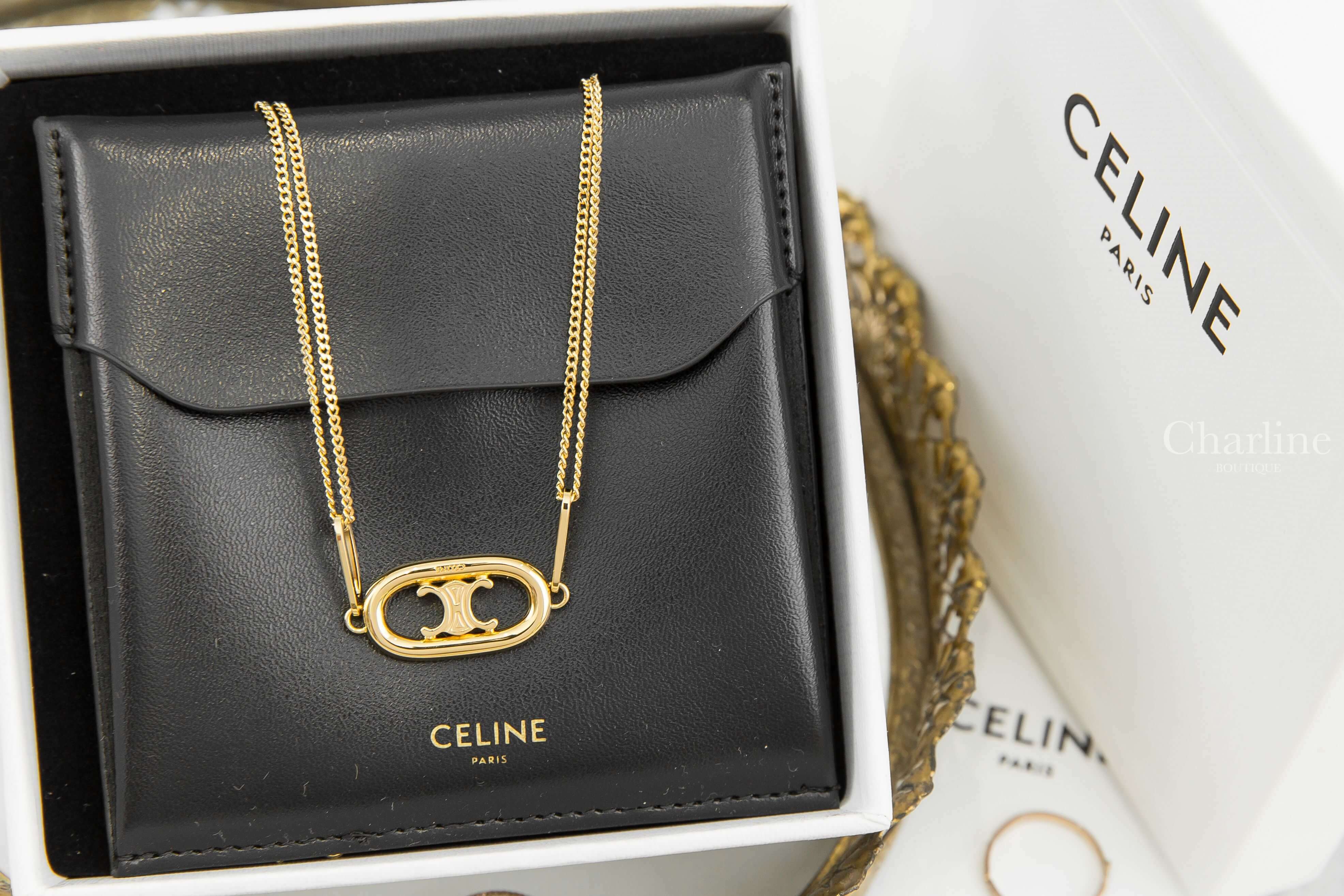 Celine Maillon Triomphe Necklace In Gold Brass 金色橢圓簍空凱旋門項鍊-Charline Boutique 精品代購
