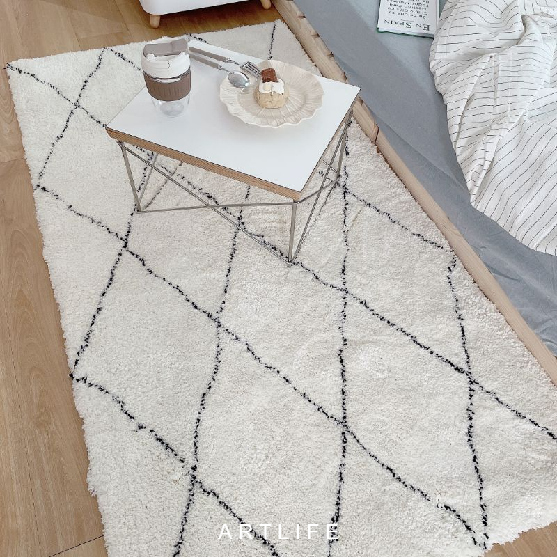 簡約奶白菱格地毯