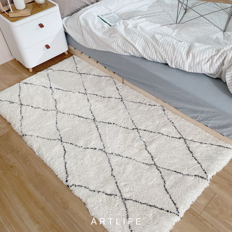 簡約奶白菱格地毯