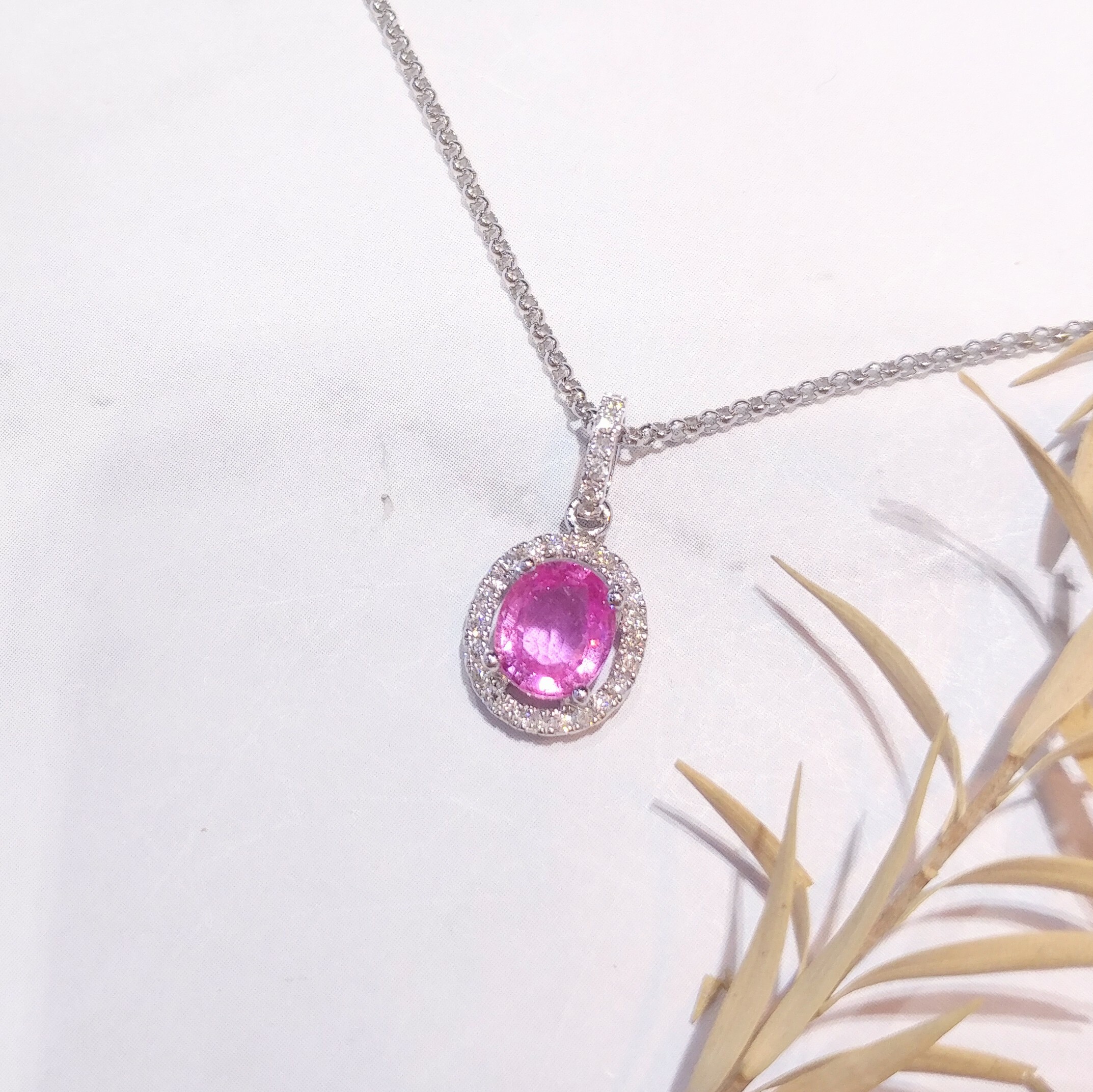 18K White Gold 0.78ct Sapphire and Diamond Pendant