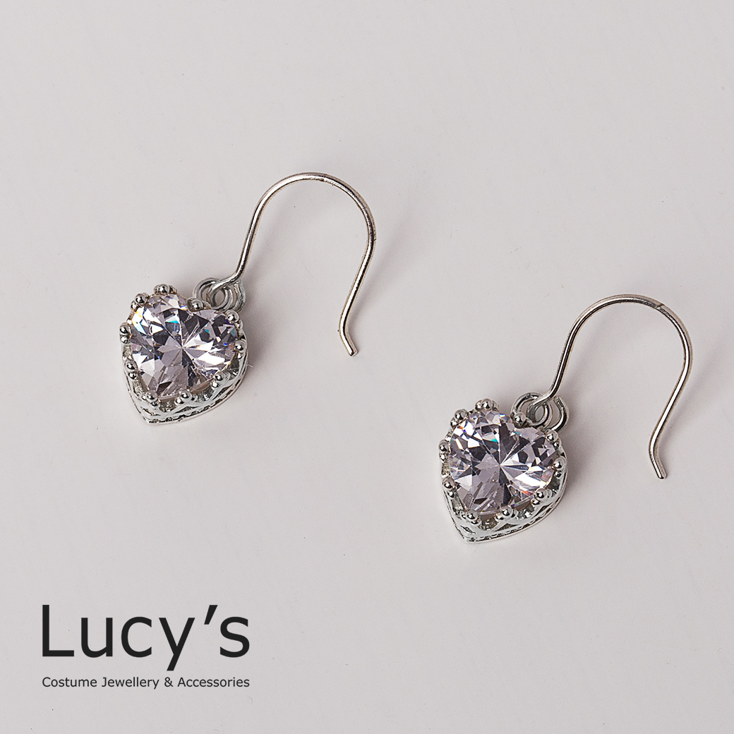 925純銀 愛心鋯石 耳勾耳環 (二色) (32266/100959)