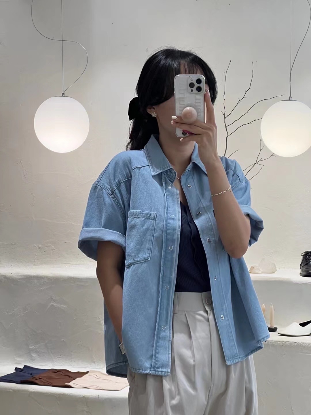 (外出必備!)休閒短袖牛仔襯衫