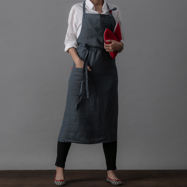 Lino e Lina 曼儂村莊亞麻長圍裙 藍灰