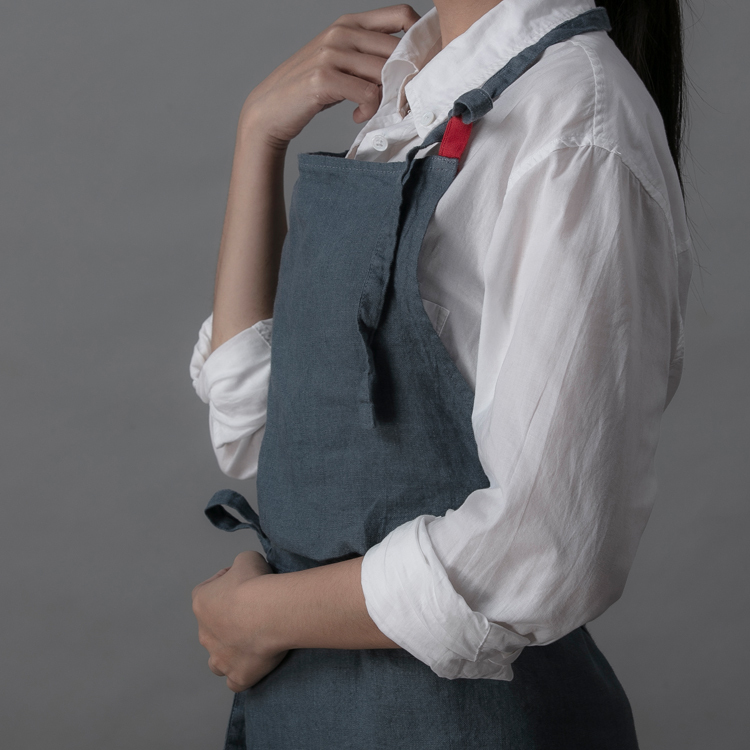 Lino e Lina 曼儂村莊亞麻長圍裙 藍灰