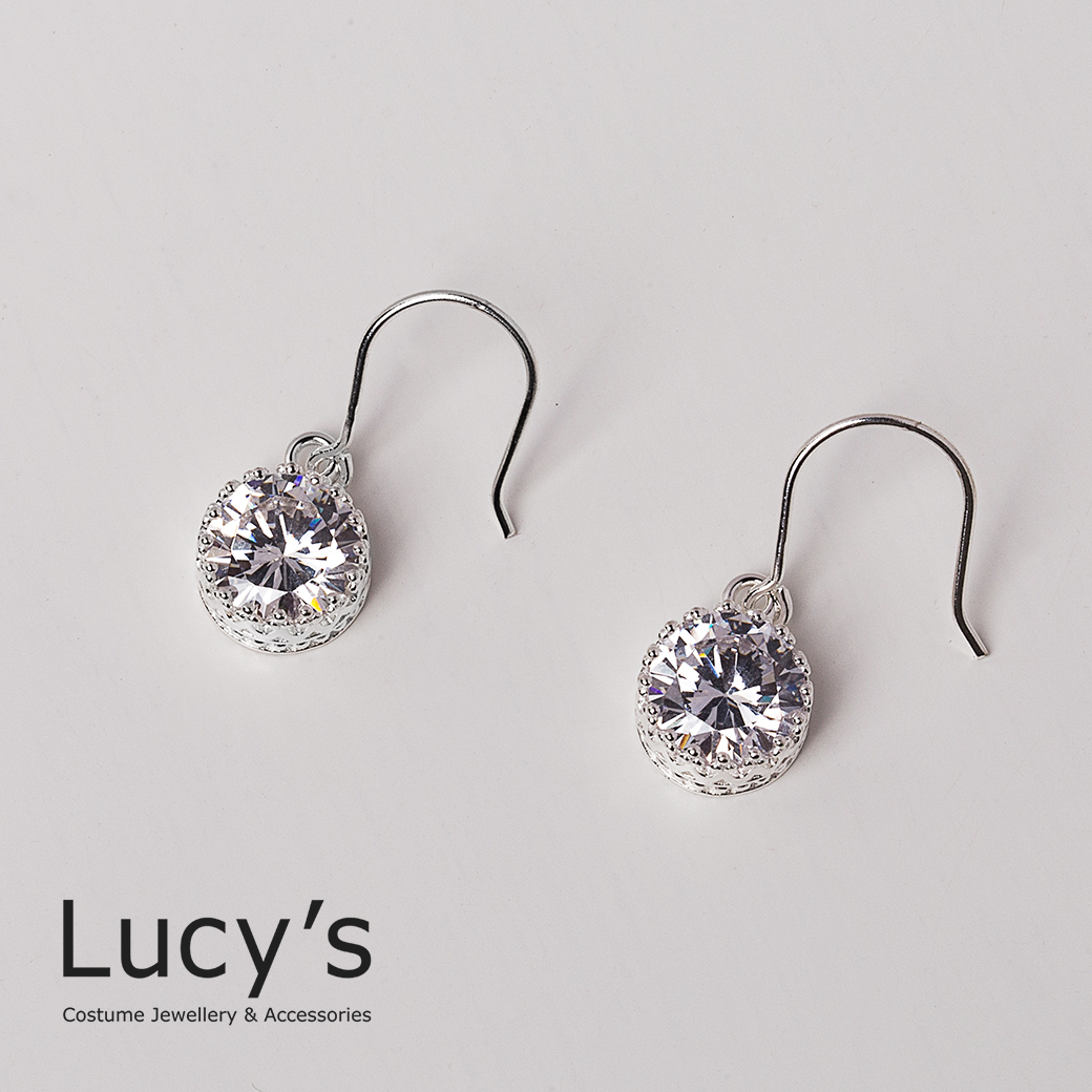 925純銀 圓形鋯石 耳勾耳環 (二色) (18531/100961)