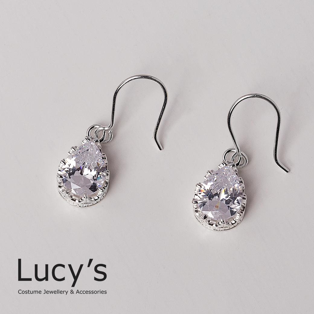 925純銀 水滴鋯石 耳勾耳環 (二色) (18530/100960)