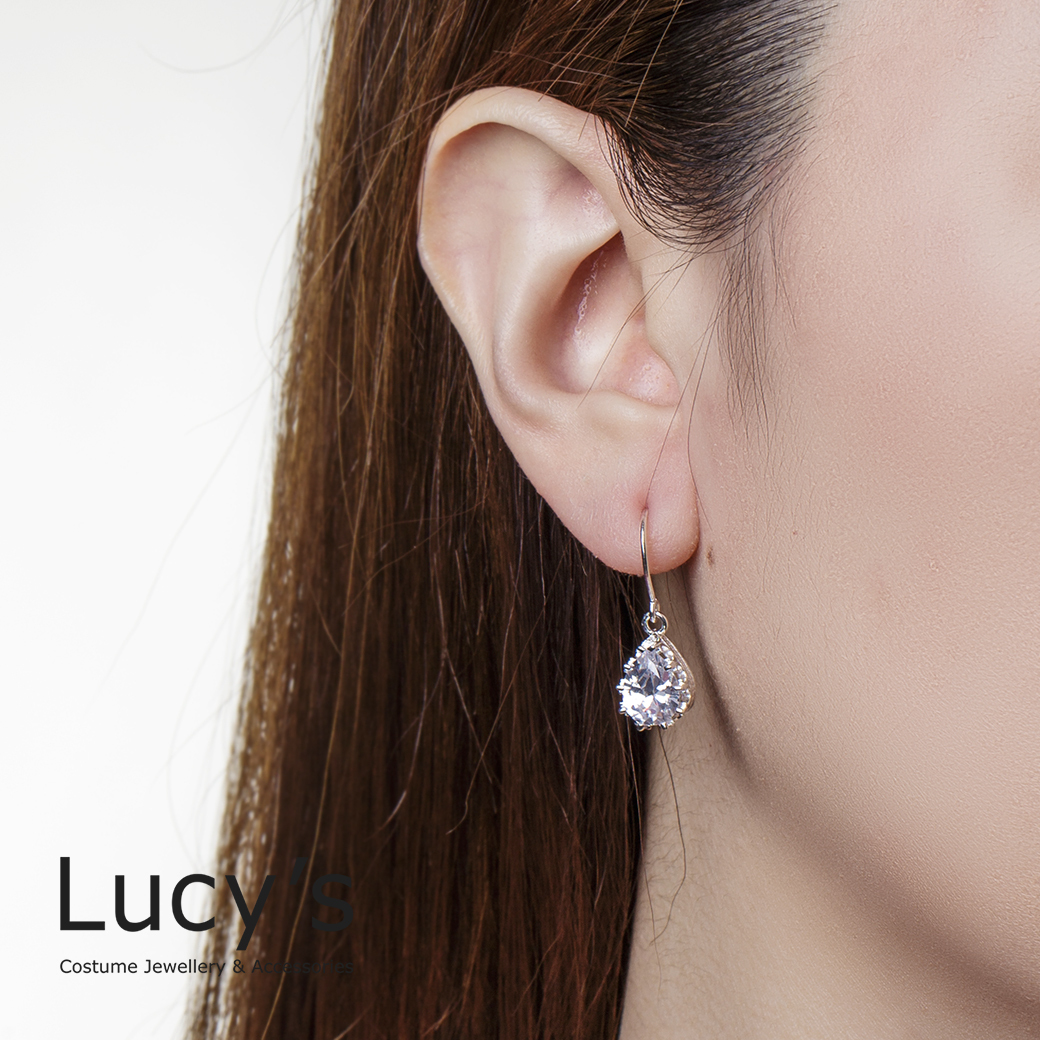 925純銀 水滴鋯石 耳勾耳環 (二色) (18530/100960)