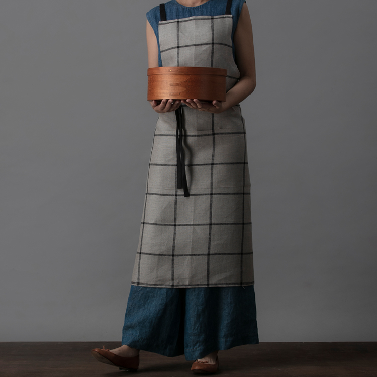 Lino e Lina 方格子非水洗亞麻長圍裙