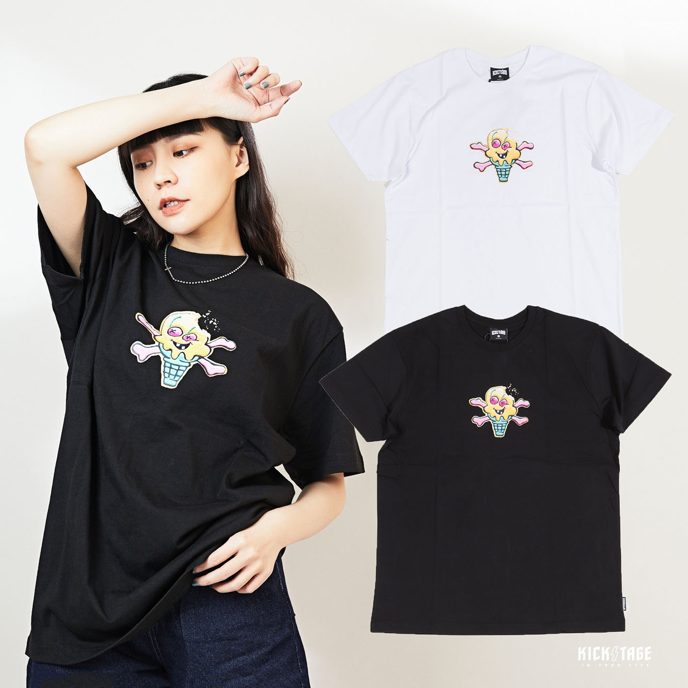 **特價商品無退換**男女款 ICE CREAM COOKIE SS TEE 黑色 白色 餅乾 骷髏 短T【421-2203】