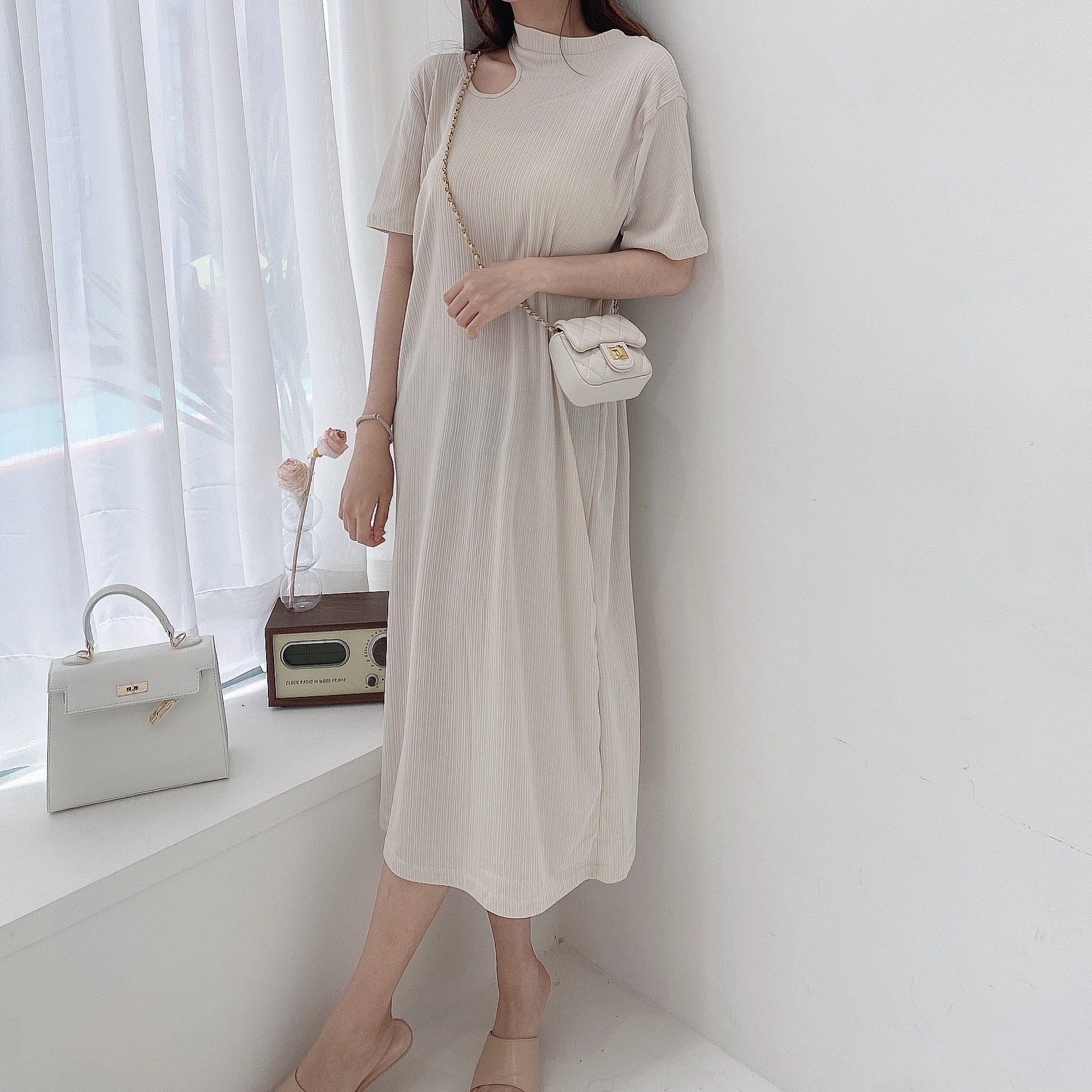 髮絲紋涼感挖肩洋裝/三色【C02261401】