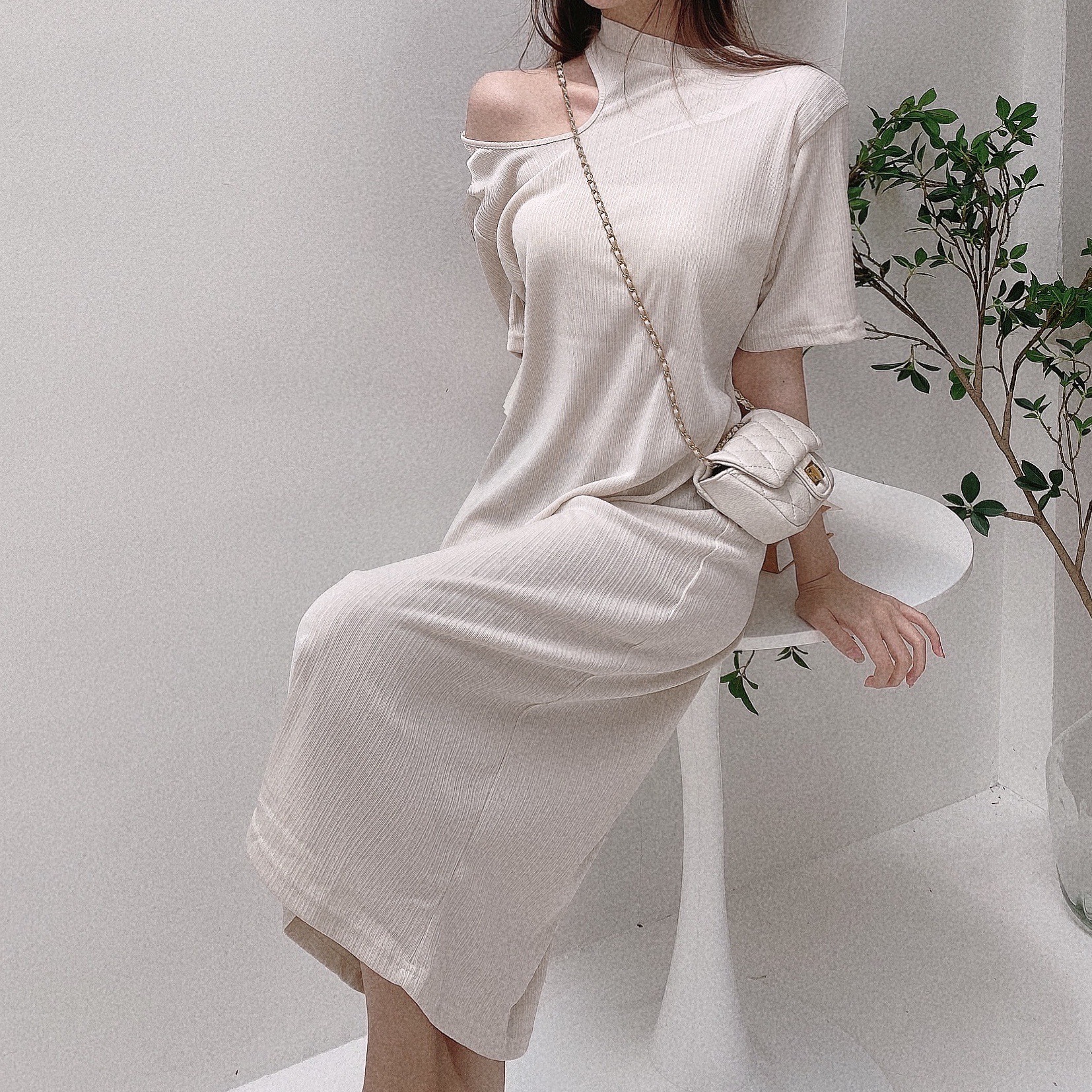 髮絲紋涼感挖肩洋裝/三色【C02261401】