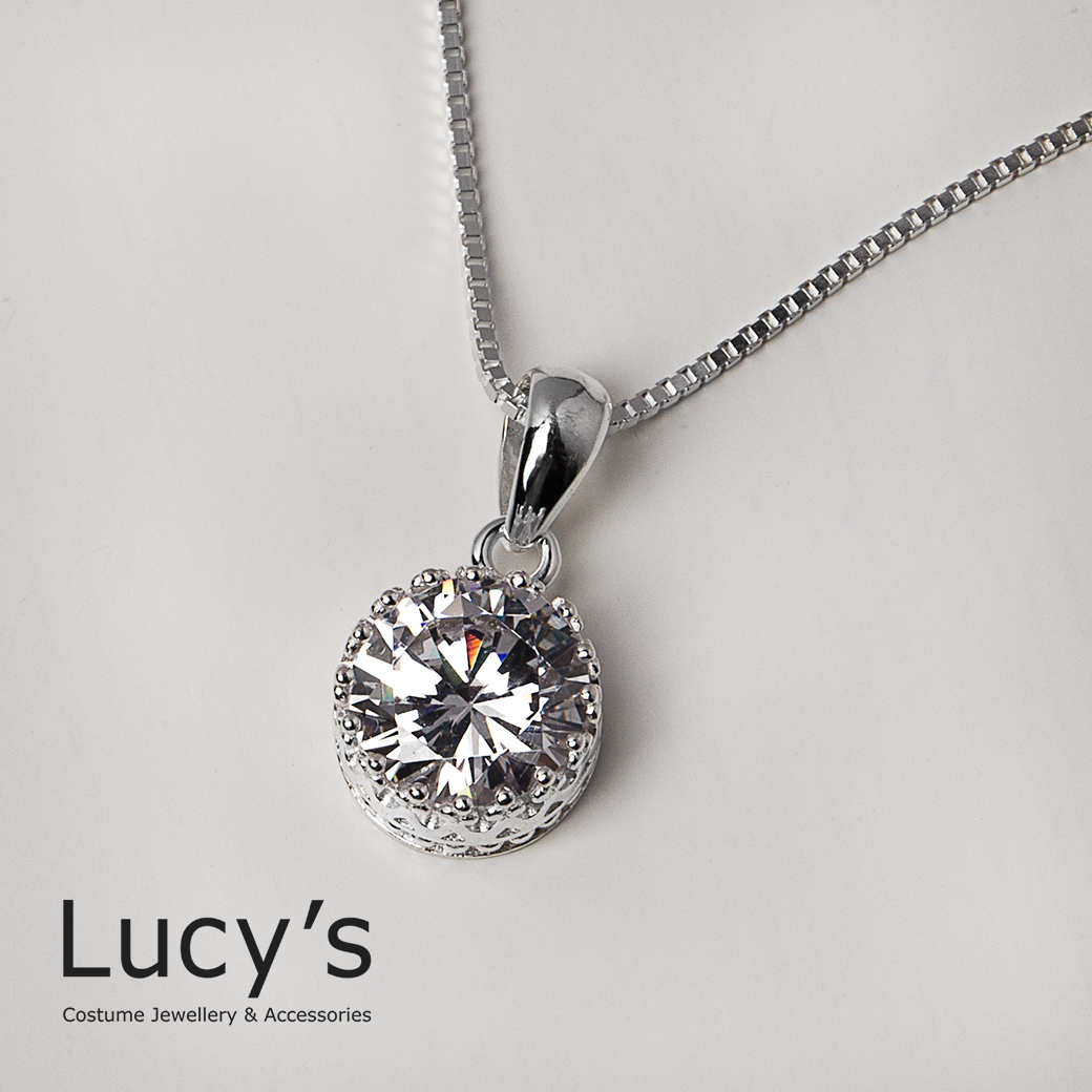 925純銀 圓形鋯石 項鍊 (二色) (18527/100966)