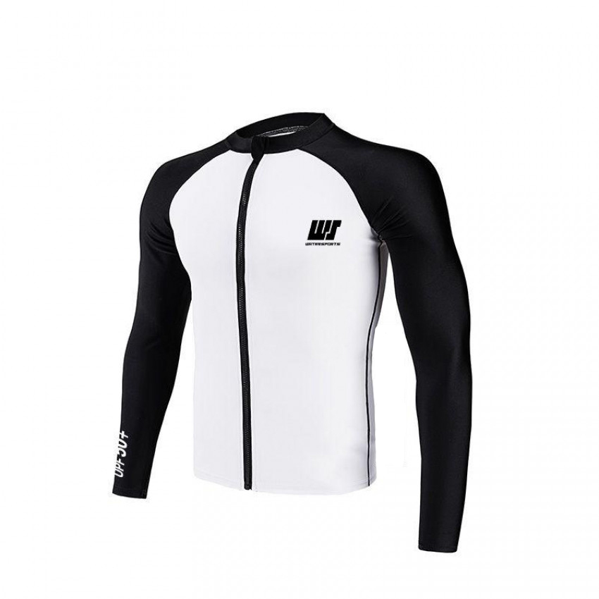 中性拼色拉鍊游泳防曬夾克 - 白/黑