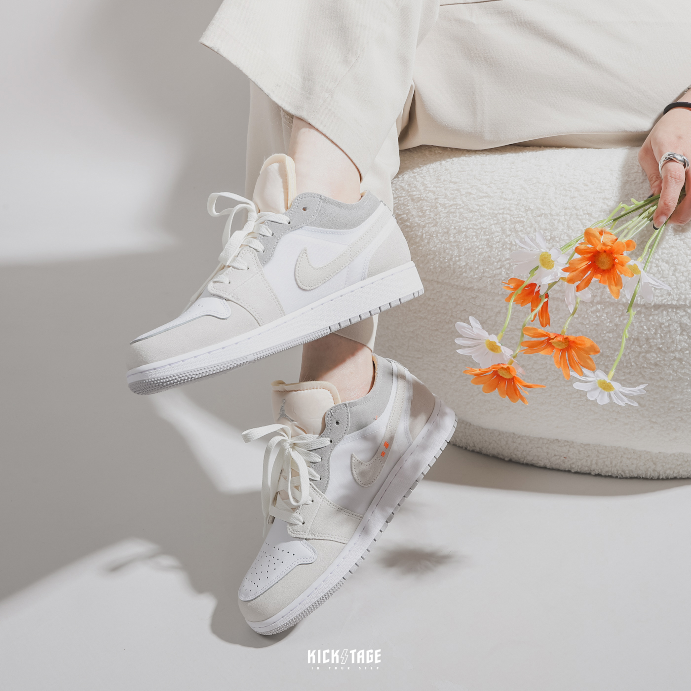 **特價商品售出不退換**AIR JORDAN 1 LOW (GS) Inside Out 二三 奶茶 沙色 類倒勾 解構 AJ1 小OW 低筒休閒鞋【DQ3727-100】25SALE