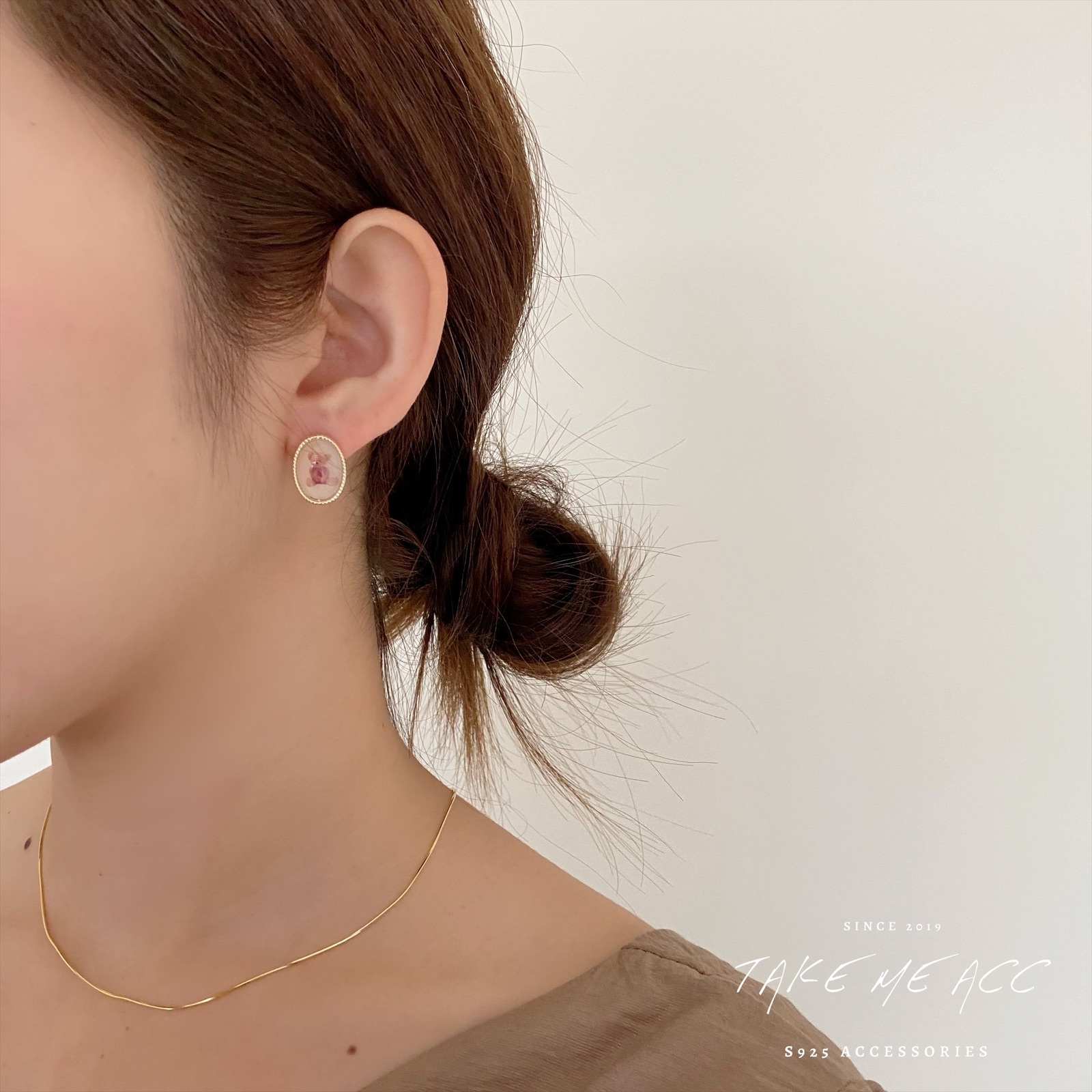 復古小熊｜純銀針耳環