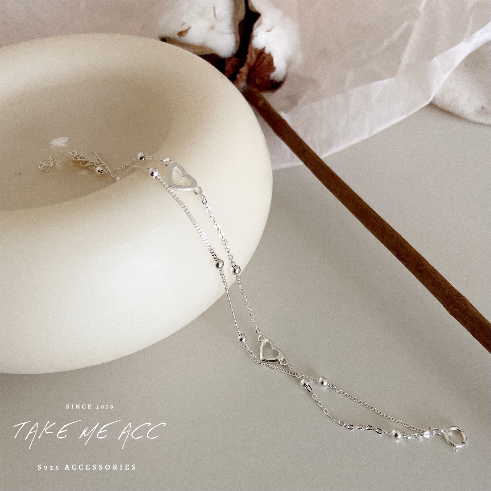 雙層愛心｜純銀手鍊