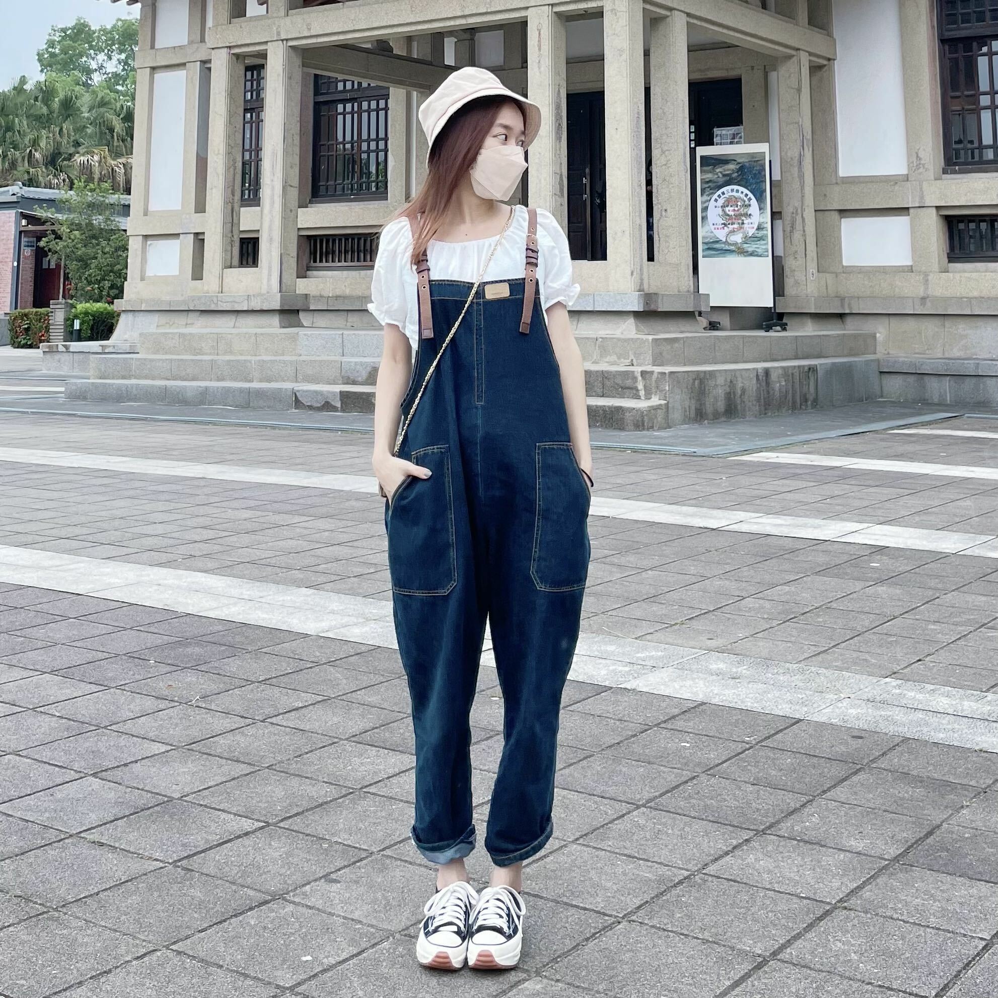 |現貨|俏皮減齡深藍吊帶牛仔褲