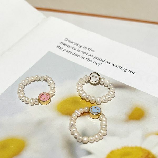 韓國微笑天然珍珠戒指。五色