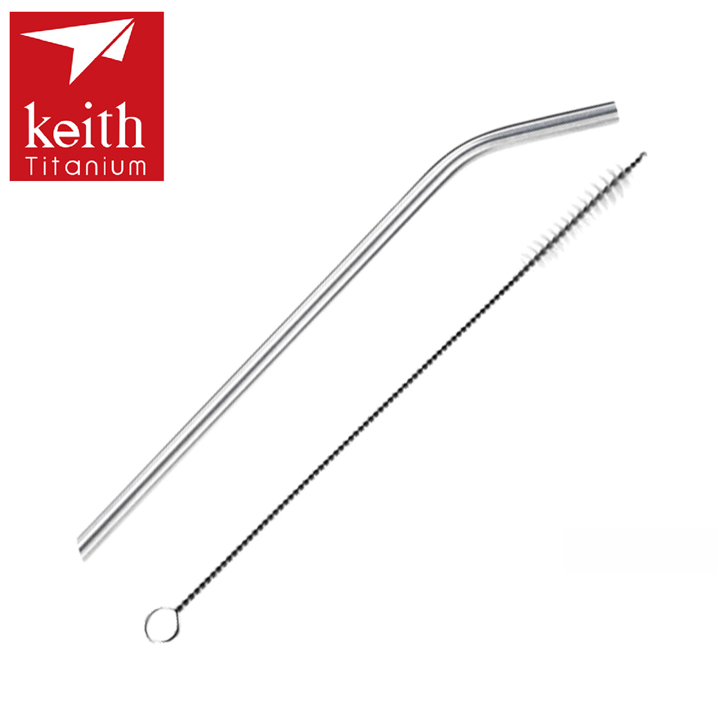 Keith 鎧斯 純鈦環保斜口彎吸管 7mm 附清潔刷 附收納袋 環保吸管/好攜帶/餐具/登山露營/郊山健行 52KEITI3701