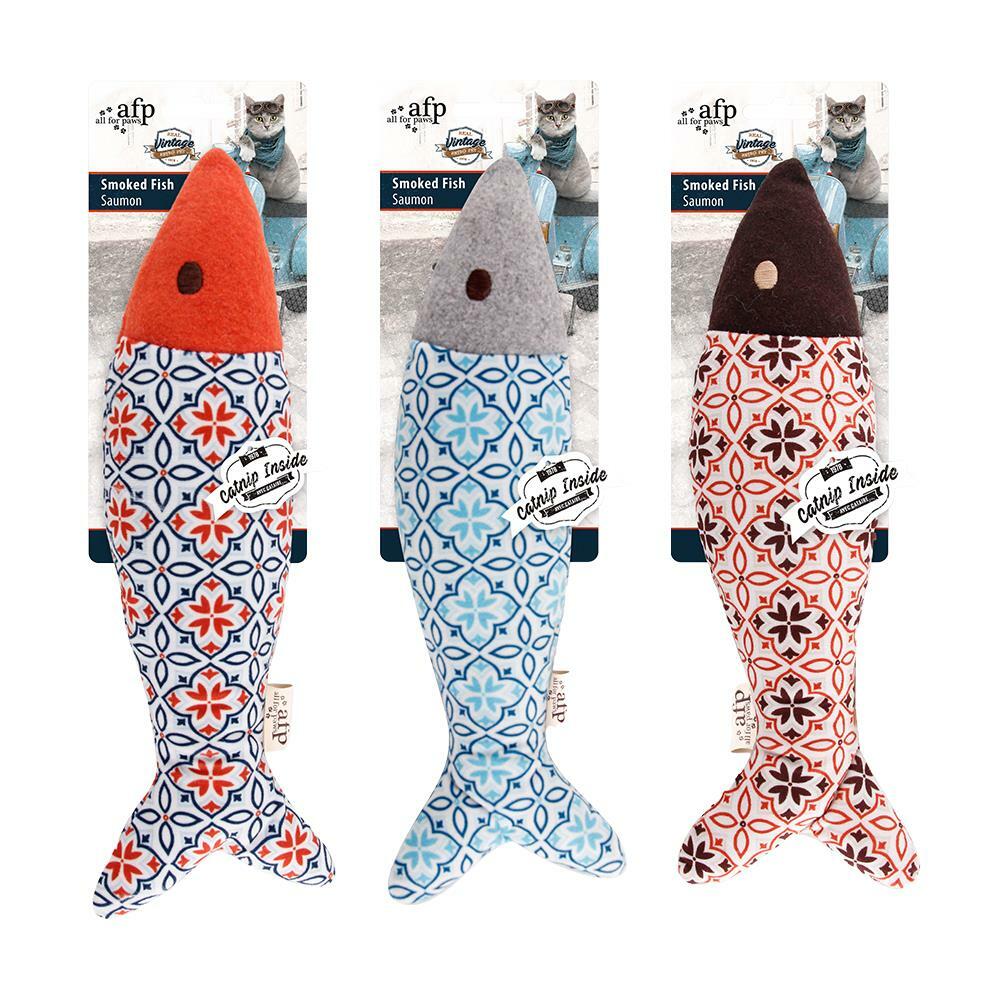 【all for paws】美國AFP貓用玩具 復古貓系列-煙燻花魚 (顏色隨機)
