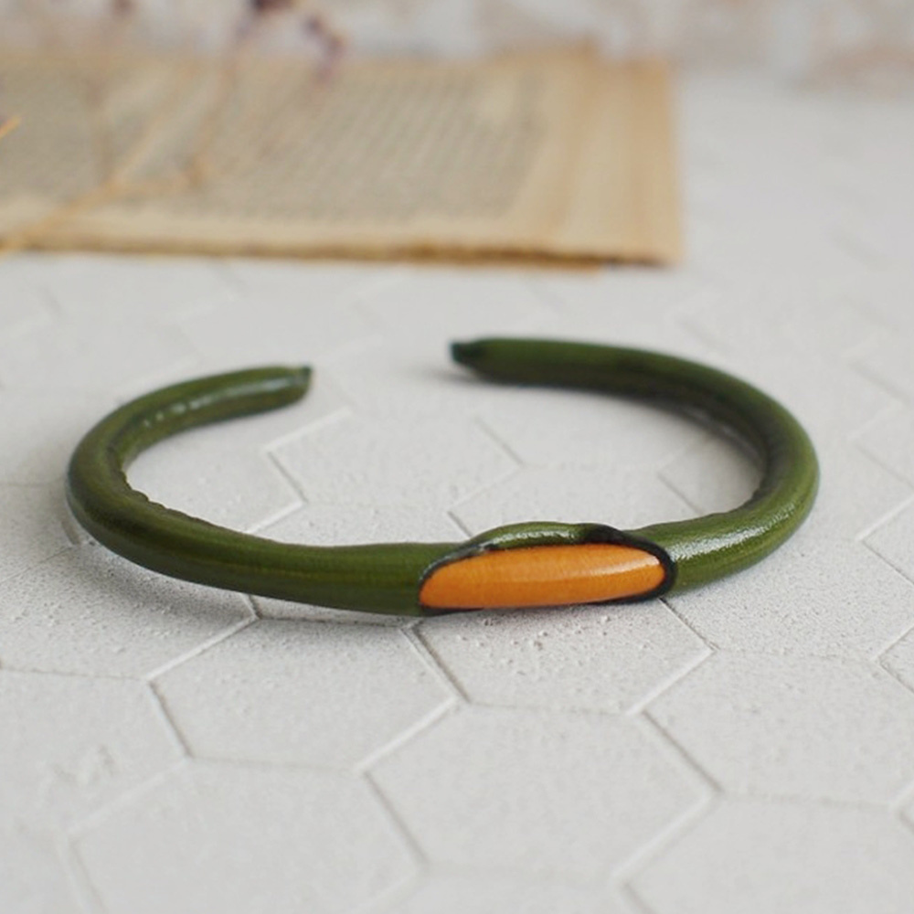 雙色手染牛皮手環(橄欖綠色)/PB004G