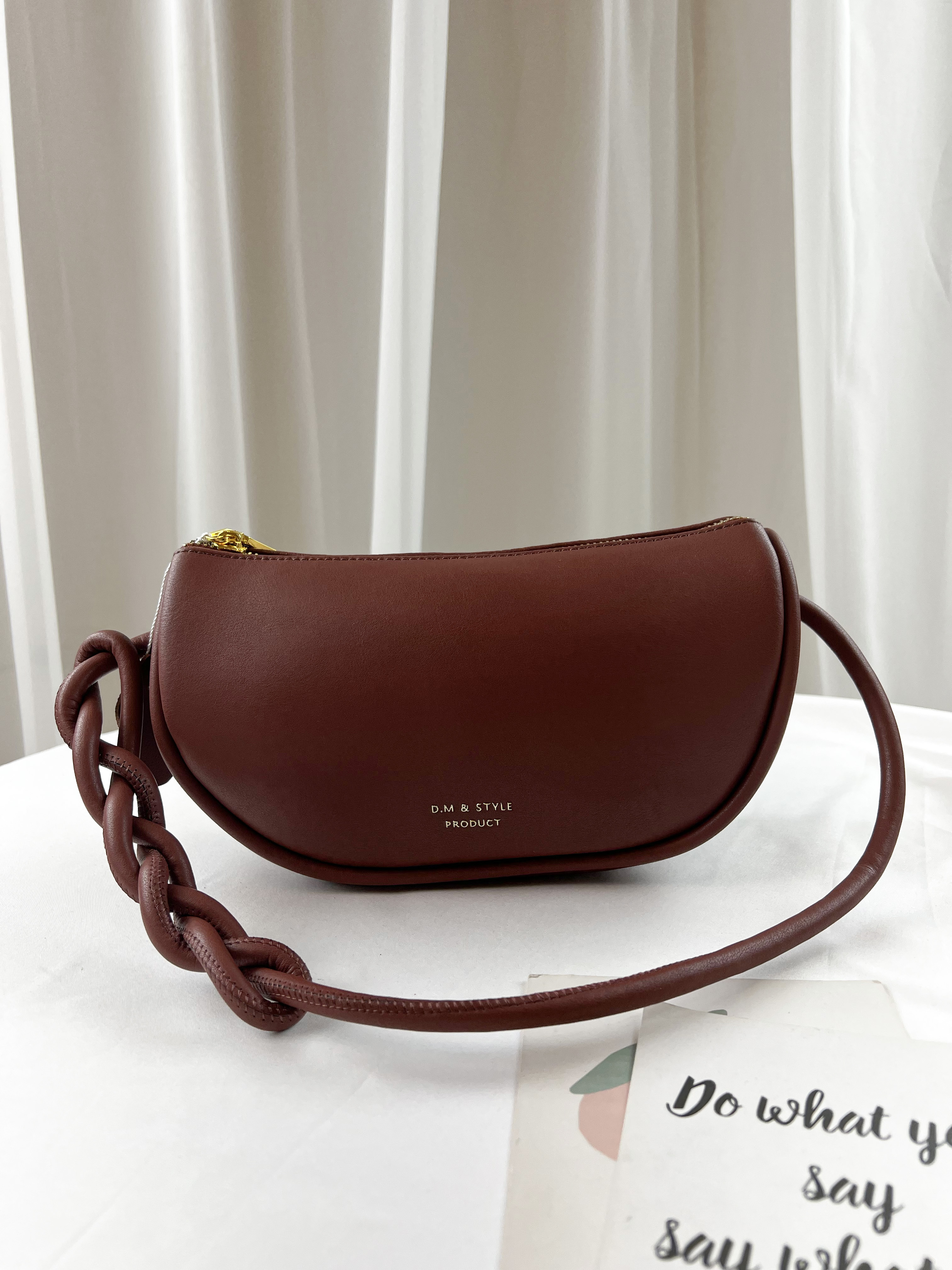 暗酒紅 真皮牛皮肩背包 / 側背包  #SM-8503