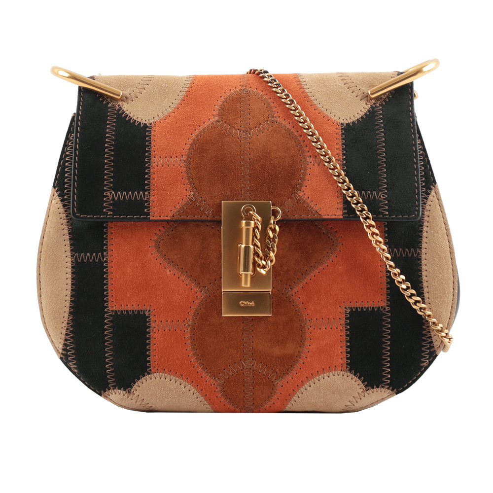 【Chloé】麂皮拼牛皮拼貼圖案 Drew Bag(黑色)