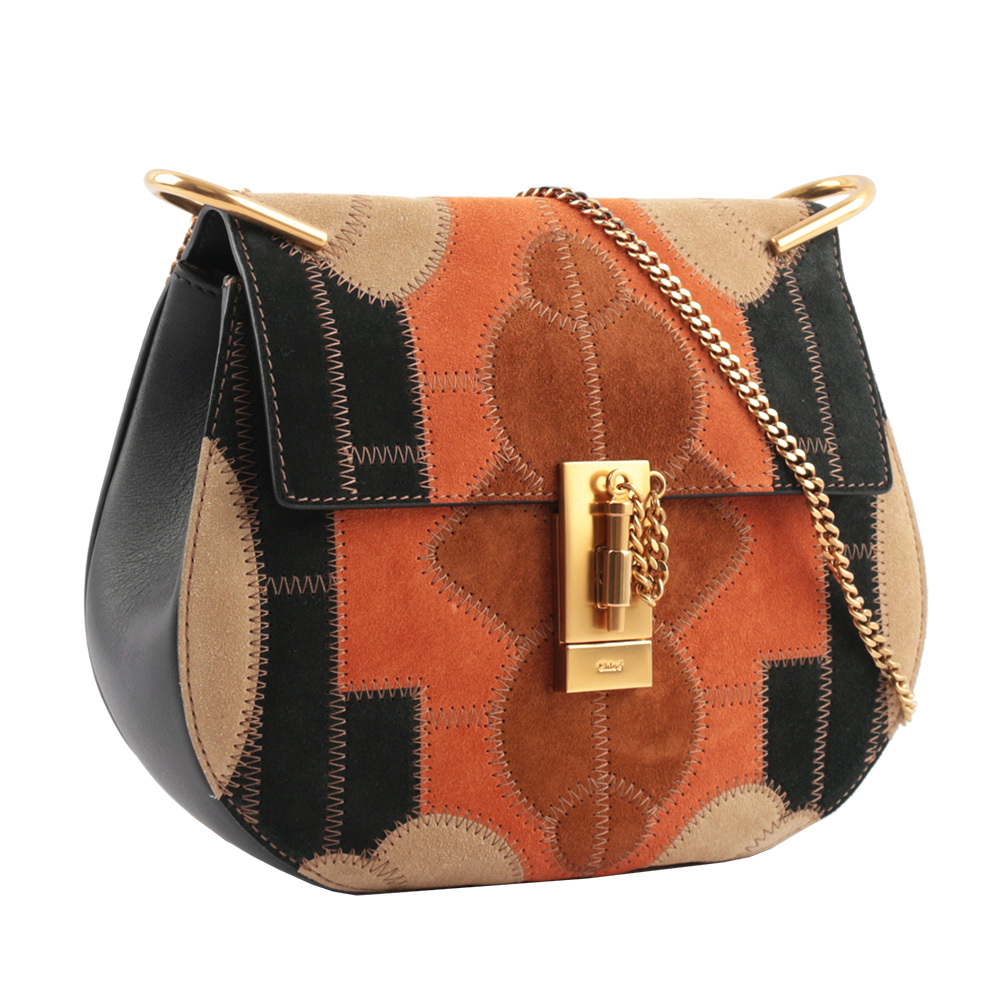 【Chloé】麂皮拼牛皮拼貼圖案 Drew Bag(黑色)