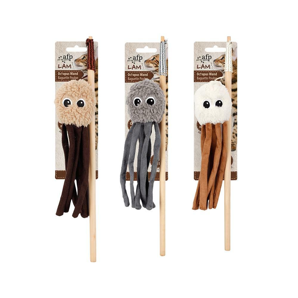 【all for paws】美國AFP貓用玩具 羔羊毛系列-章魚魔杖逗貓棒(顏色隨機)