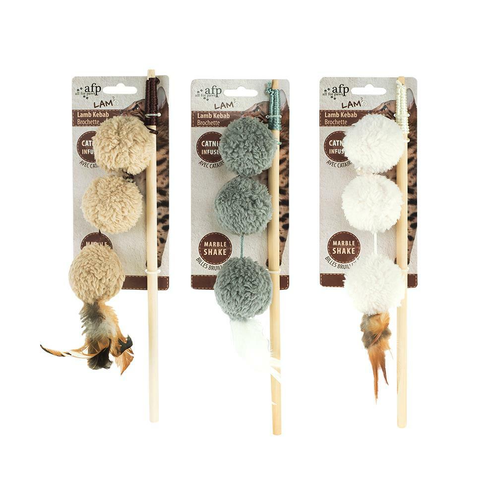 【all for paws】美國AFP貓用玩具 羔羊毛系列-羊毛球逗貓棒(顏色隨機)