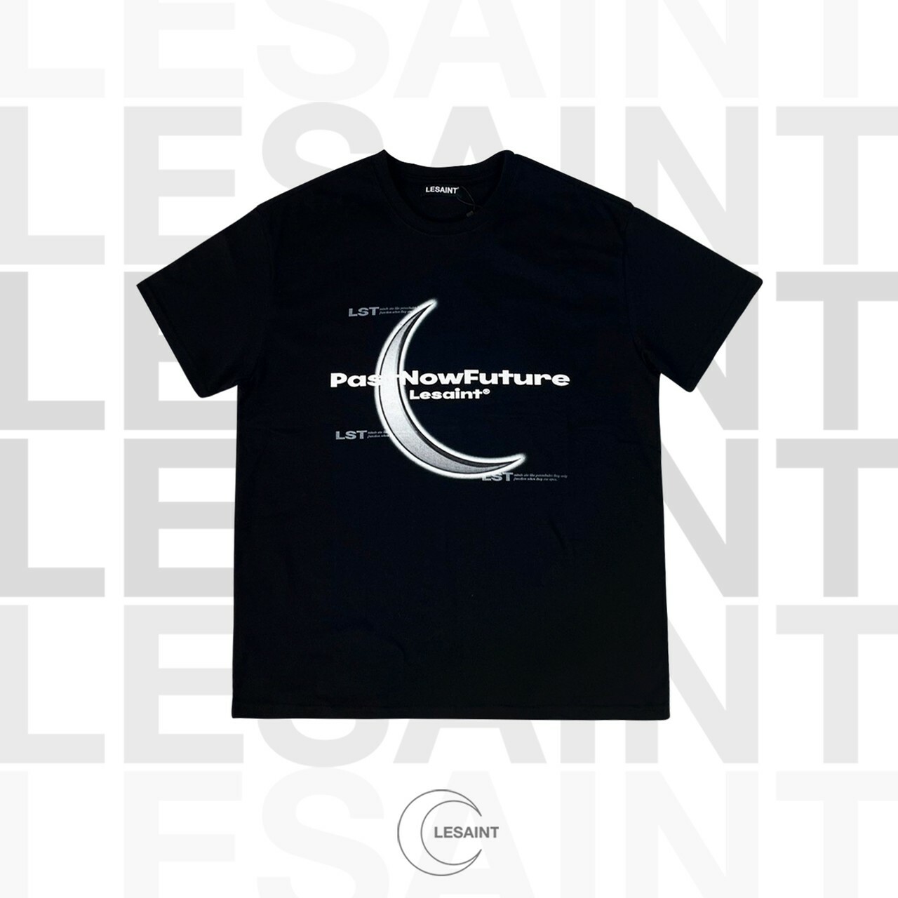 韓國品牌 LESAINT 限定款 金屬月蝕Logo 彎月 標語短袖 T