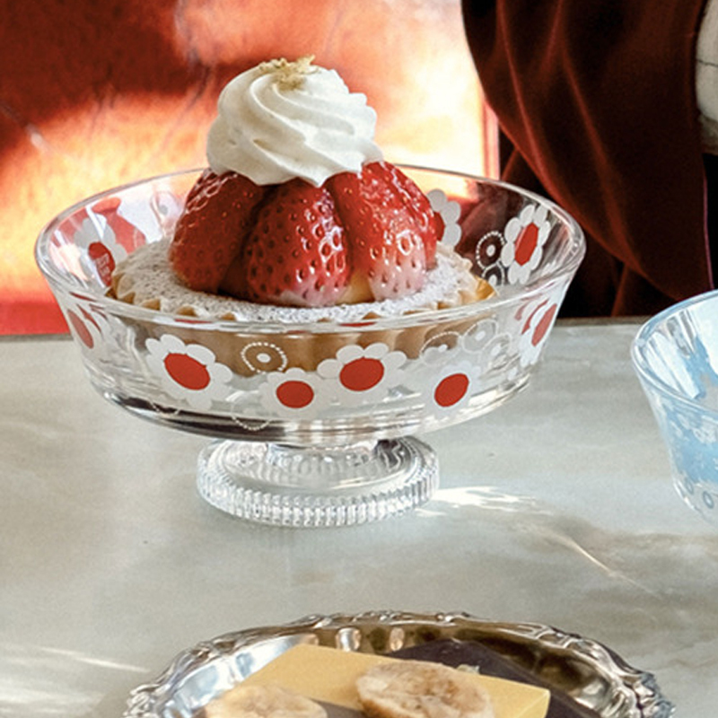 ADERIA 昭和復古 淺型高腳甜點杯-紅菊