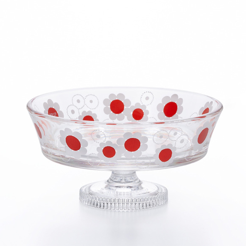 ADERIA 昭和復古 淺型高腳甜點杯-紅菊