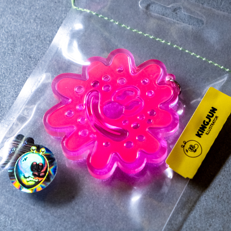 Kingjun｜反光片鑰匙圈｜病毒花｜粉