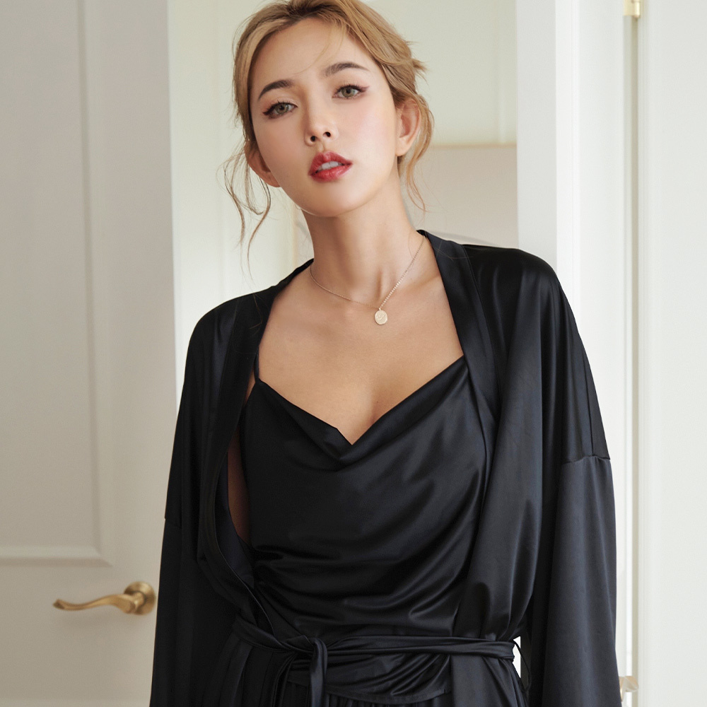 【Dream Forest】Cowl Neck Satin Pyjamas Top (Midnight Black)