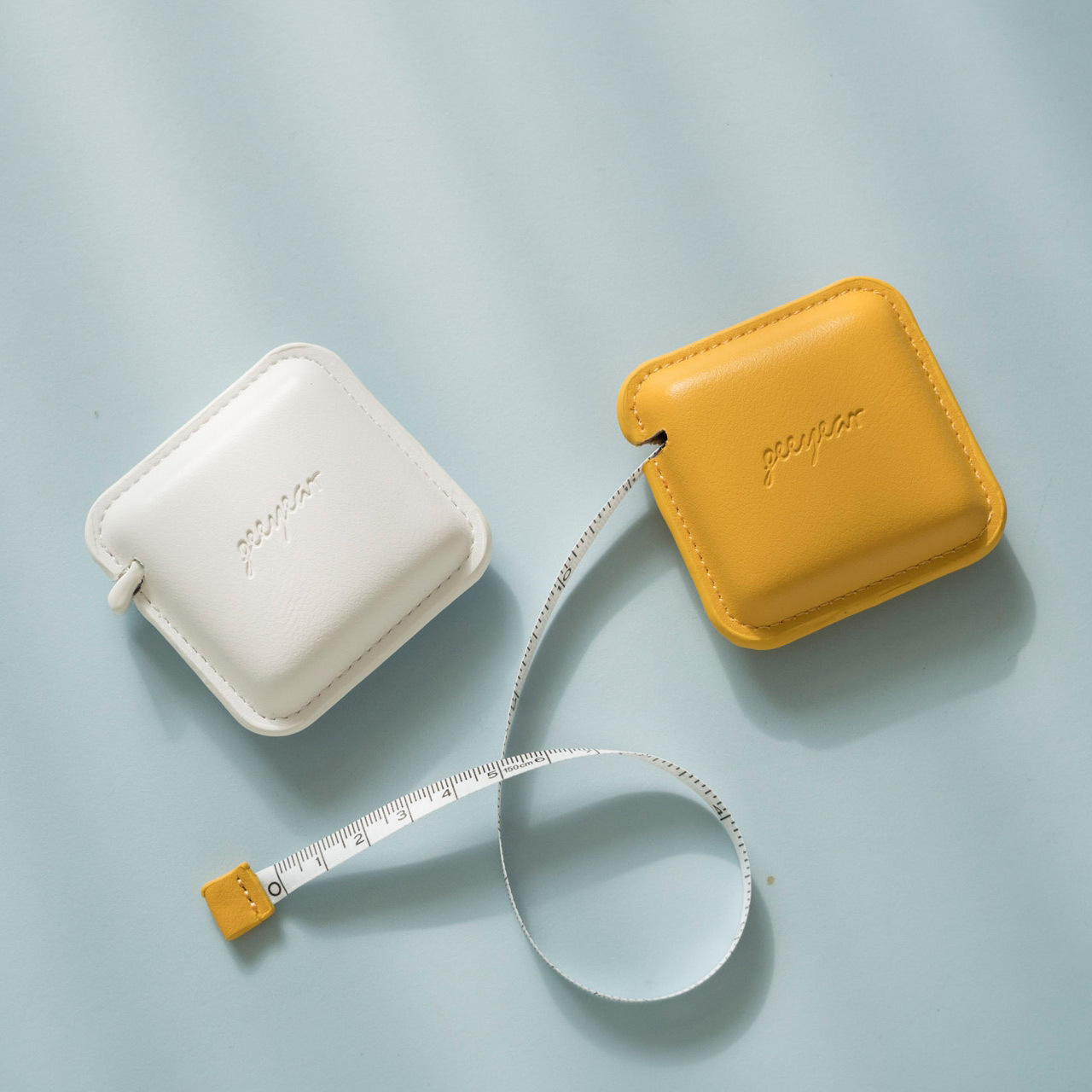 厚款PU皮革壓邊方形迷你捲尺訂製測量器