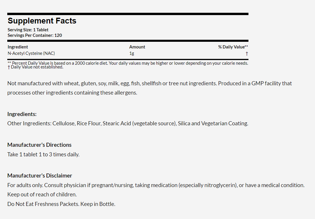 [現貨] Now NAC 1000毫克 120粒錠劑 乙醯半胱氨酸