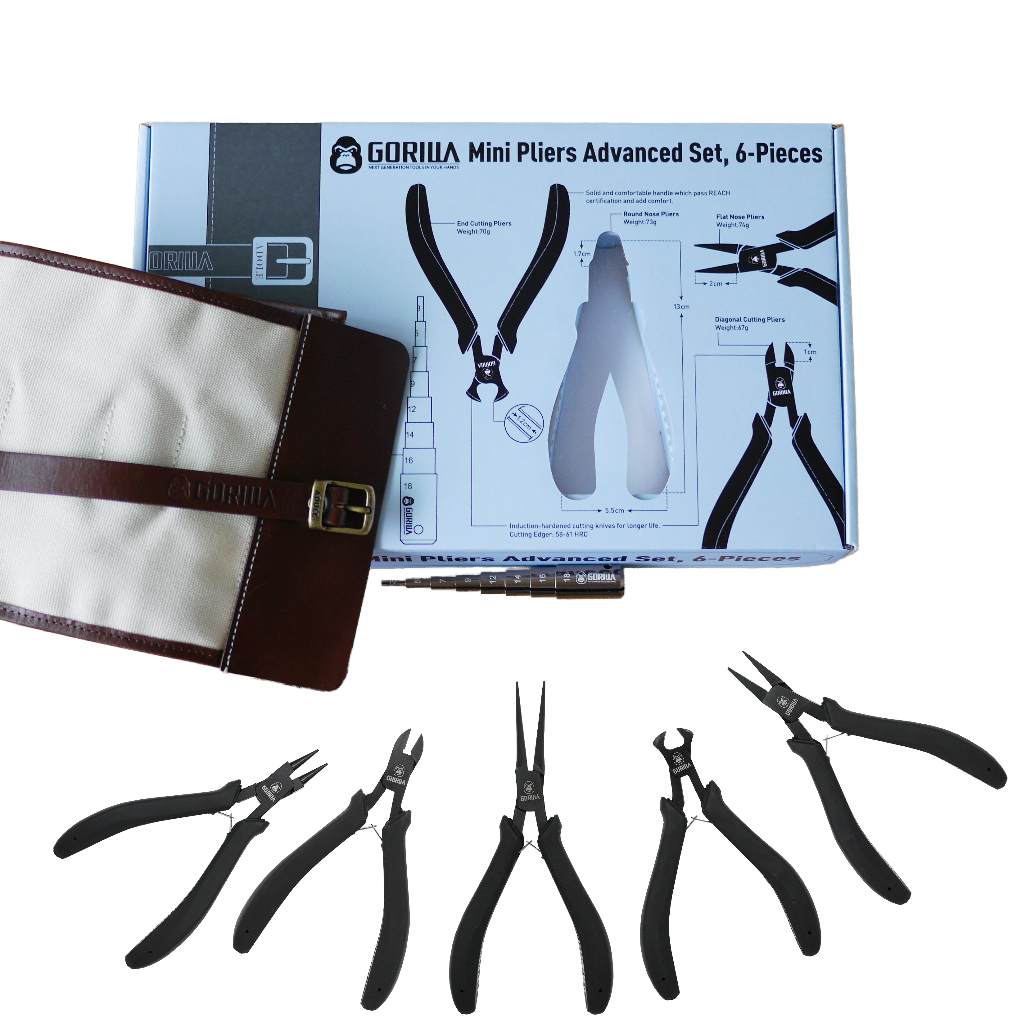 【Gorilla】專業工藝鉗組六入組（斜口鉗 、細尖嘴鉗、 圓嘴鉗、平嘴鉗、頂切鉗、繞線棒)