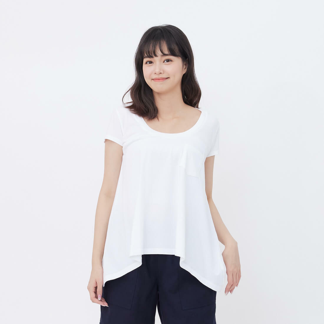 素面純棉短袖傘襬女TEE/白色