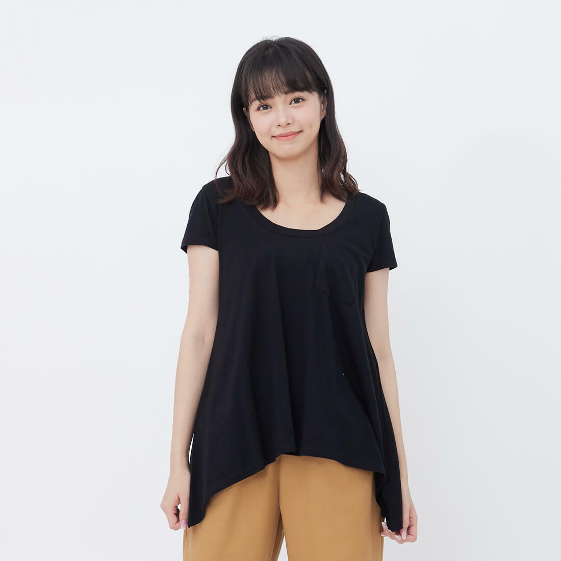 素面純棉短袖傘襬女TEE/黑色