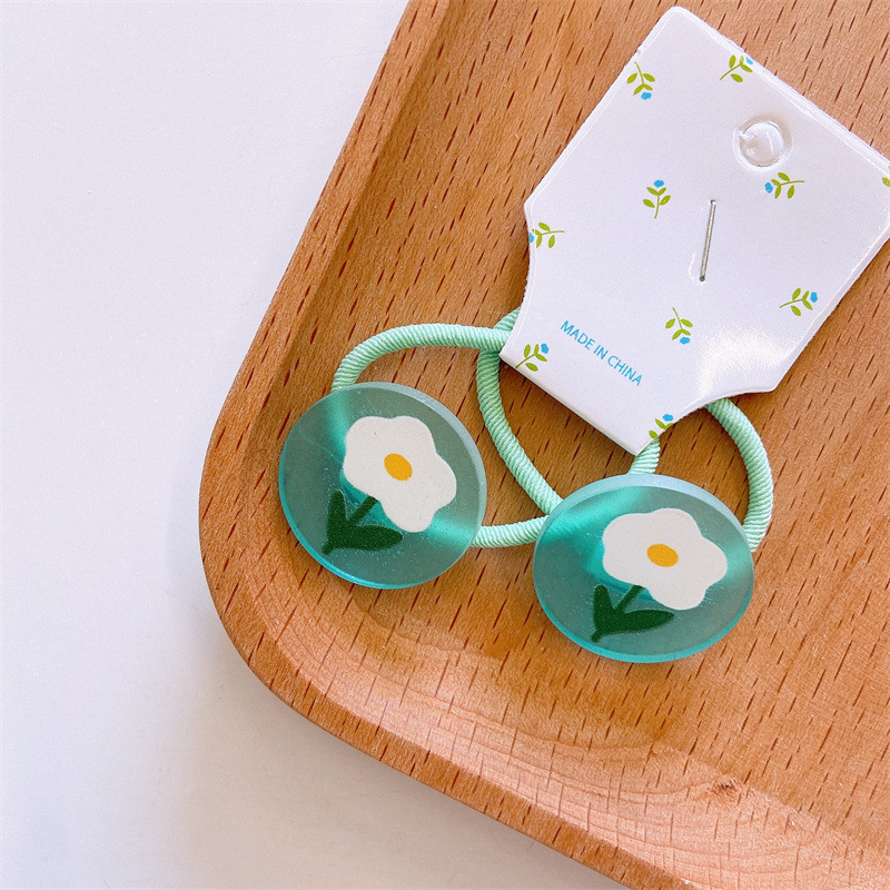 AC08GN_綠色花花橡筋頭飾(2pcs)