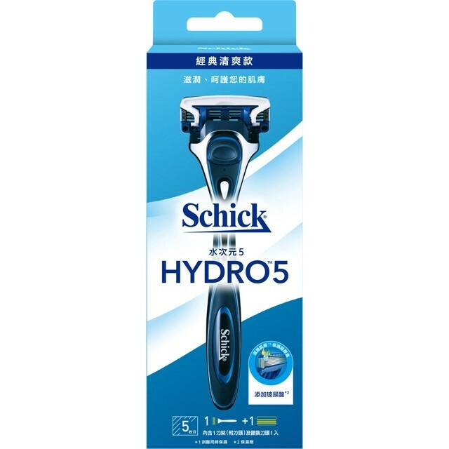 【Schick 舒適】水次元5刮鬍刀-1刀把&2刀片/替換刀片4入(新舊包裝輪替中)